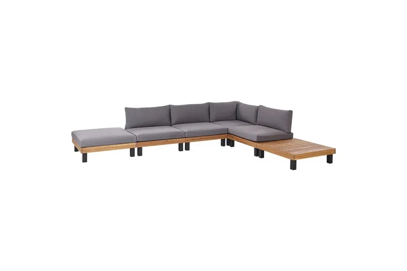 Loungegrupp Beliani Frazzano Grey||Light wood - Hagemøbler - Loungemøbler - Sofagruppe utendørs
