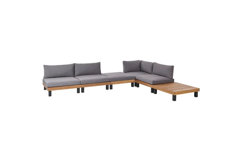 Loungegrupp Beliani Frazzano Grey||Light wood - Hagemøbler - Loungemøbler - Sofagruppe utendørs