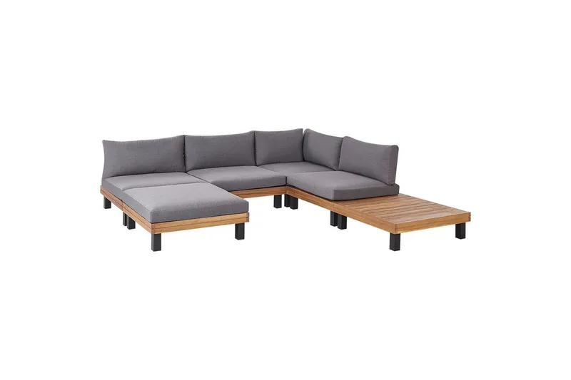 Loungegrupp Beliani Frazzano Grey||Light wood - Hagemøbler - Loungemøbler - Sofagruppe utendørs