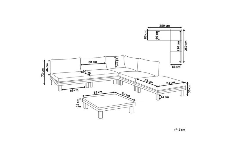 Loungegrupp Beliani Frazzano Grey||Light wood - Hagemøbler - Loungemøbler - Sofagruppe utendørs