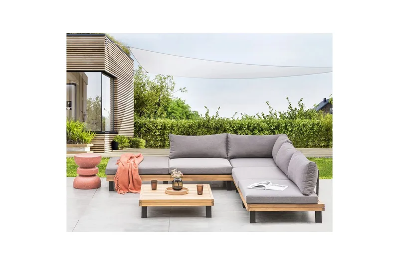 Loungegrupp Beliani Frazzano Grey||Light wood - Hagemøbler - Loungemøbler - Sofagruppe utendørs