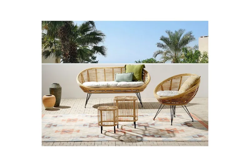 Loungegrupp Beliani Maratea/Cesenatico 3-Sits Natural||Black||Beige - Hagemøbler - Loungemøbler - Sofagruppe utendørs