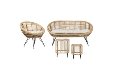 Loungegrupp Beliani Maratea/Cesenatico 3-Sits Natural||Black||Beige - Hagemøbler - Loungemøbler - Sofagruppe utendørs
