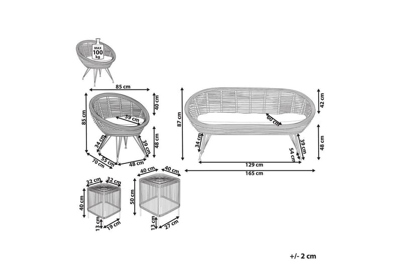 Loungegrupp Beliani Maratea/Cesenatico 3-Sits Natural||Black||Beige - Hagemøbler - Loungemøbler - Sofagruppe utendørs