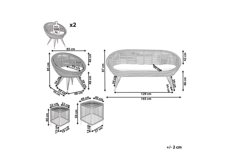 Loungegrupp Beliani Maratea/Cesenatico 4-Sits Natural||Black||Beige - Hagemøbler - Loungemøbler - Sofagruppe utendørs