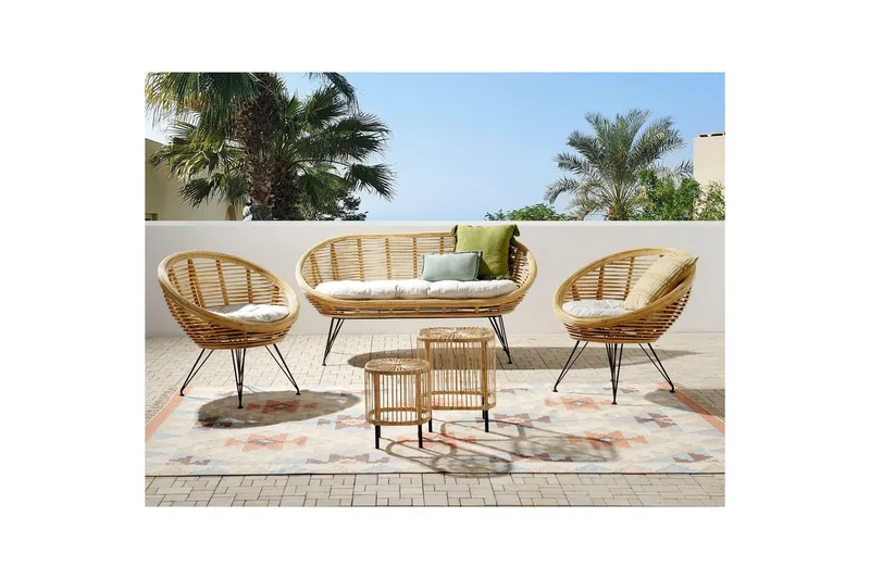 Loungegrupp Beliani Maratea/Cesenatico 4-Sits Natural||Black||Beige - Hagemøbler - Loungemøbler - Sofagruppe utendørs