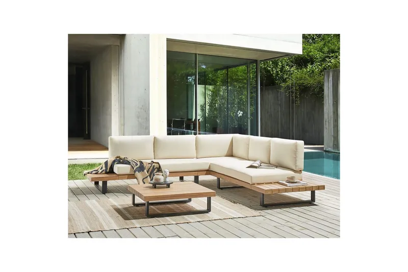 Loungegrupp Beliani Mykonos Light wood||White - Hagemøbler - Loungemøbler - Sofagruppe utendørs