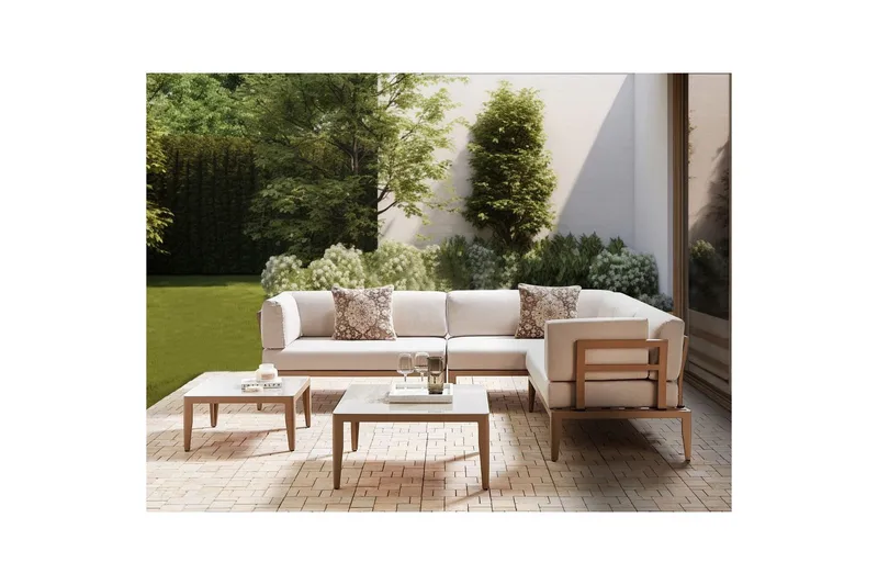 Loungegrupp Beliani Rima III Beige Beige - Hagemøbler - Loungemøbler - Sofagruppe utendørs