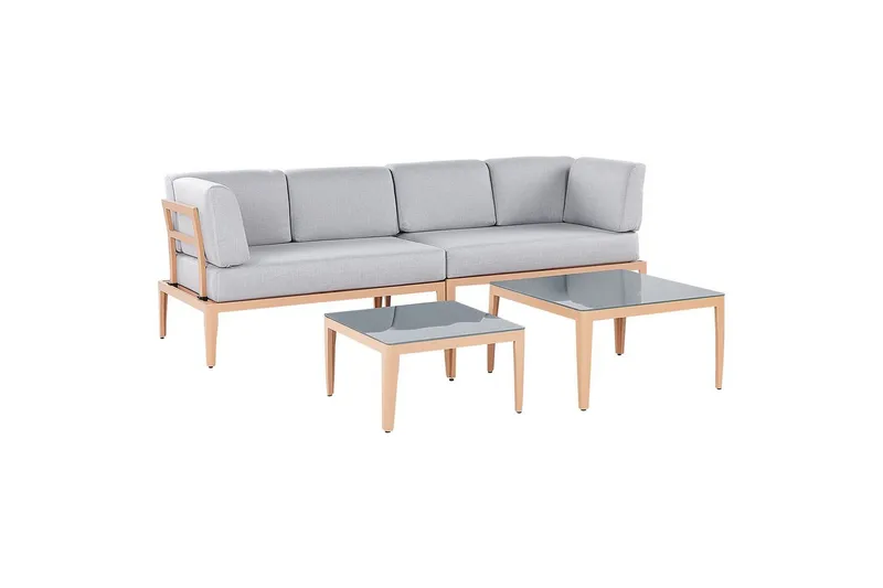 Loungegrupp Beliani Rima III Beige Grey||Light wood - Hagemøbler - Loungemøbler - Sofagruppe utendørs