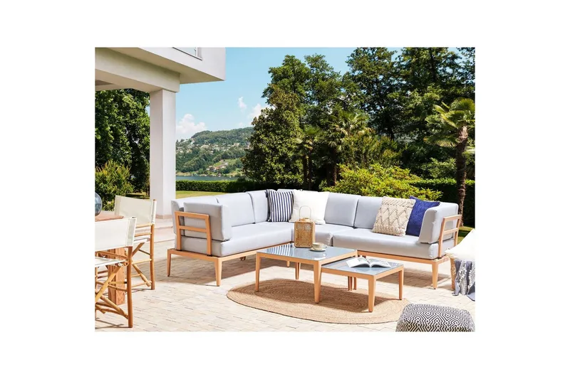 Loungegrupp Beliani Rima III Beige Grey||Light wood - Hagemøbler - Loungemøbler - Sofagruppe utendørs