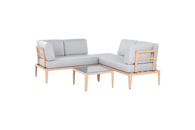 Loungegrupp Beliani Rima III Beige Grey||Light wood - Hagemøbler - Loungemøbler - Sofagruppe utendørs