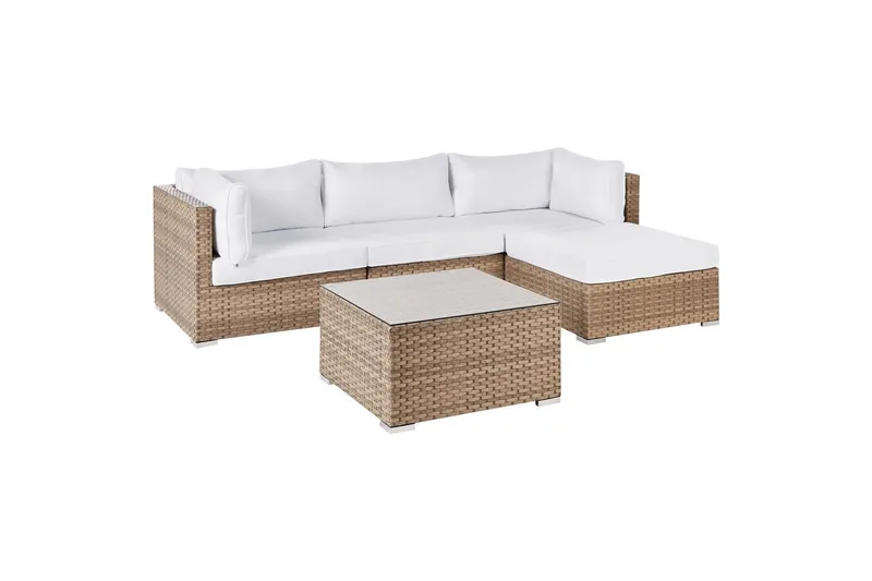 Loungegrupp Beliani Sano Grå, Högervänd NO_BRAND Natural||White Right-faced - Hage - Utemiljø - Veranda & terrasse - Verandamøbler