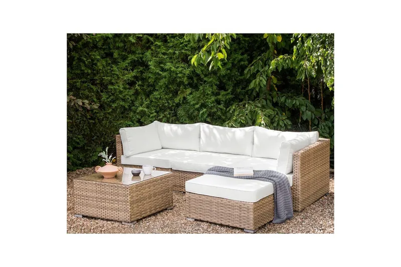 Loungegrupp Beliani Sano Grå, Högervänd NO_BRAND Natural||White Right-faced - Hage - Utemiljø - Veranda & terrasse - Verandamøbler