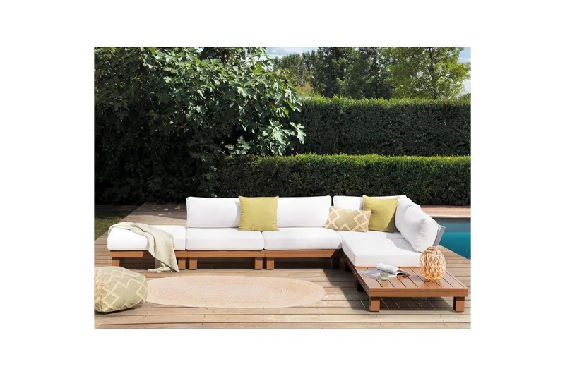 Loungegrupp Beliani Sanza White||Light wood - Hagemøbler - Loungemøbler - Sofagruppe utendørs