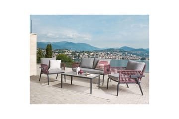 Loungegrupp Beliani Sciacca Grey||Black||Burgundy - Hagemøbler - Loungemøbler - Sofagruppe utendørs
