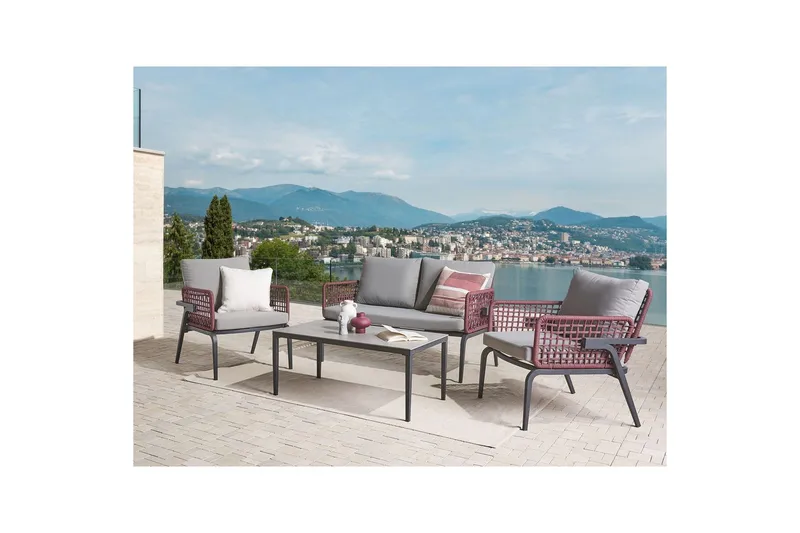 Loungegrupp Beliani Sciacca Grey||Black||Burgundy - Hagemøbler - Loungemøbler - Sofagruppe utendørs