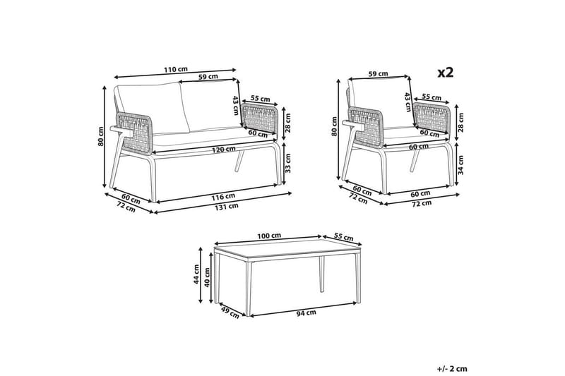 Loungegrupp Beliani Sciacca Grey||Black||Burgundy - Hagemøbler - Loungemøbler - Sofagruppe utendørs