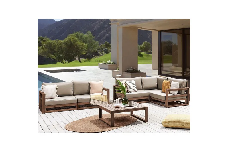 Loungegrupp Beliani Timor 4-sits Ljus trä/grått/beige, Ja Dark wood||Grey||Beige - Hagemøbler - Loungemøbler - Sofagruppe utendørs
