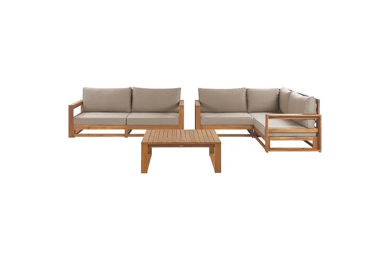 Loungegrupp Beliani Timor 4-sits Ljus trä/grått/beige, Ja Light wood||Grey||Beige, undefined