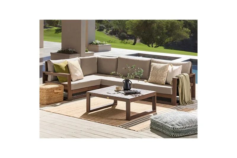 Loungegrupp Beliani Timor Ljus trä/beige, Ja, Högervänd Dark wood||Beige||Grey Left-faced - Hagemøbler - Loungemøbler - Sofagruppe utendørs
