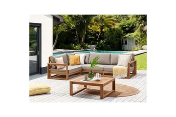 Loungegrupp Beliani Timor Ljus trä/beige, Ja, Högervänd Light wood||Beige Left-faced - Hagemøbler - Loungemøbler - Sofagruppe utendørs