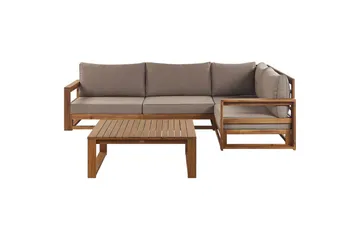 Loungegrupp Beliani Timor Ljus trä/beige, Ja, Högervänd Light wood||Beige Left-faced - Hagemøbler - Loungemøbler - Sofagruppe utendørs