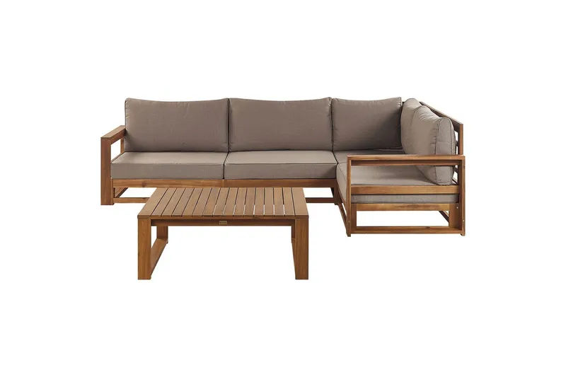 Loungegrupp Beliani Timor Ljus trä/beige, Ja, Högervänd Light wood||Beige Left-faced - Hagemøbler - Loungemøbler - Sofagruppe utendørs