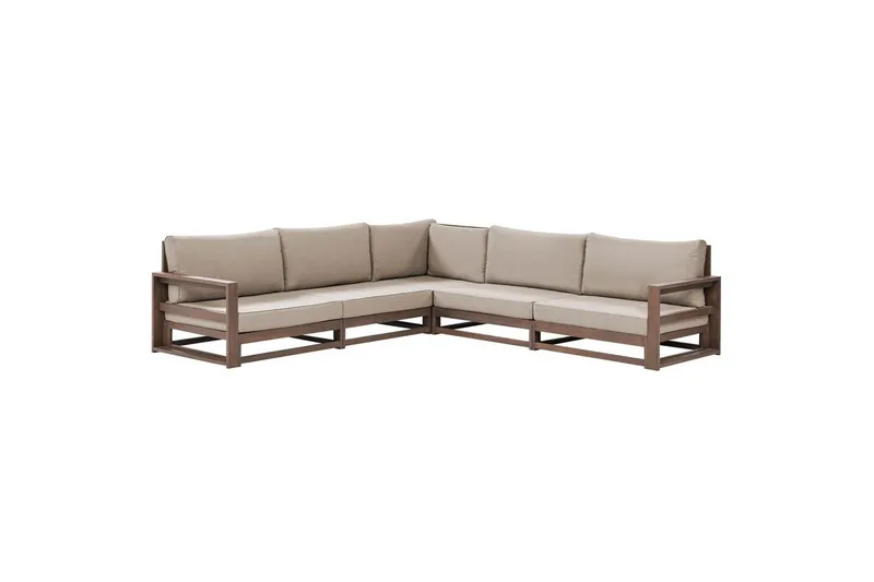 Loungegrupp Beliani Timor Ljus trä/grått/beige, Ja, Vändbar Dark wood||Grey||Beige - Hagemøbler - Loungemøbler - Sofagruppe utendørs