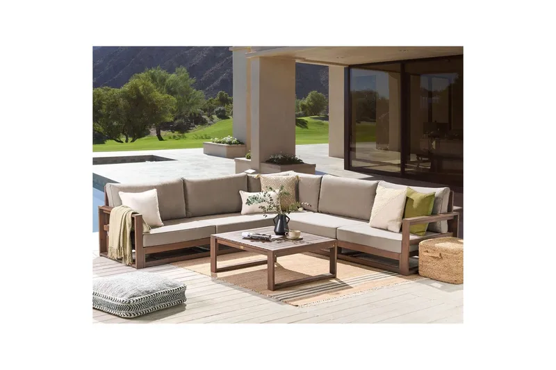 Loungegrupp Beliani Timor Ljus trä/grått/beige, Ja, Vändbar Dark wood||Grey||Beige - Hagemøbler - Loungemøbler - Sofagruppe utendørs