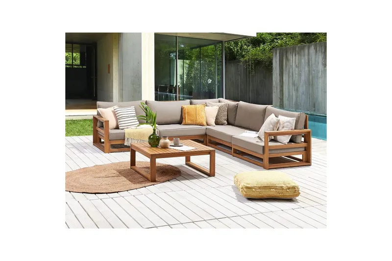 Loungegrupp Beliani Timor Ljus trä/grått/beige, Ja, Vändbar Light wood||Grey||Beige - Hagemøbler - Loungemøbler - Sofagruppe utendørs
