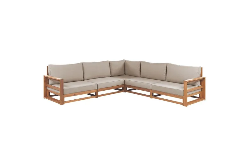 Loungegrupp Beliani Timor Ljus trä/grått/beige, Ja, Vändbar Light wood||Grey||Beige - Hagemøbler - Loungemøbler - Sofagruppe utendørs