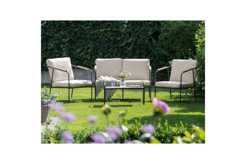 Loungegrupp Beliani Vezzana Beige/ljust trä/svart Beige||Light wood||Black - Hagemøbler - Loungemøbler - Sofagruppe utendørs