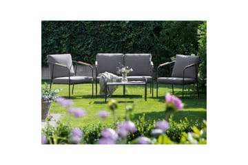 Loungegrupp Beliani Vezzana Beige/ljust trä/svart Grey||Light wood||Black - Hagemøbler - Loungemøbler - Sofagruppe utendørs