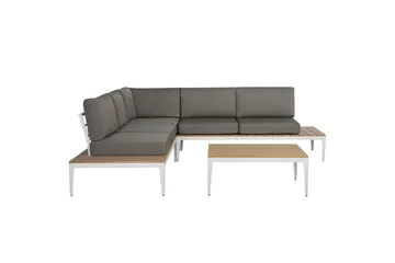 Loungegrupp Beliani Positano Grey||Light wood||White - Hagemøbler - Loungemøbler - Sofagruppe utendørs