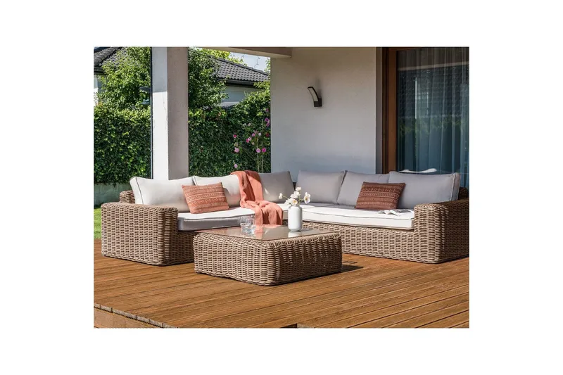 Loungegrupp Beliani Palermo Brun/grå Brown||White - Hagemøbler - Loungemøbler - Sofagruppe utendørs