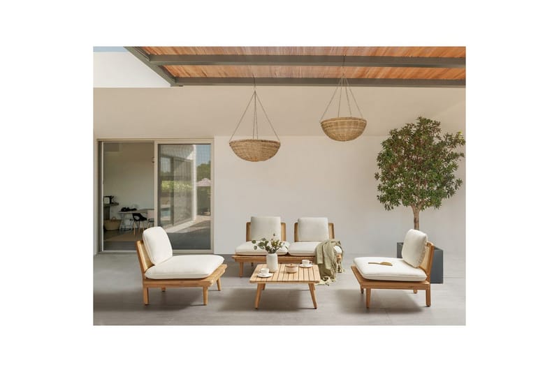Loungegrupp med bord Beliani Accadia Light wood||Beige - Hagemøbler - Loungemøbler - Sofagruppe utendørs