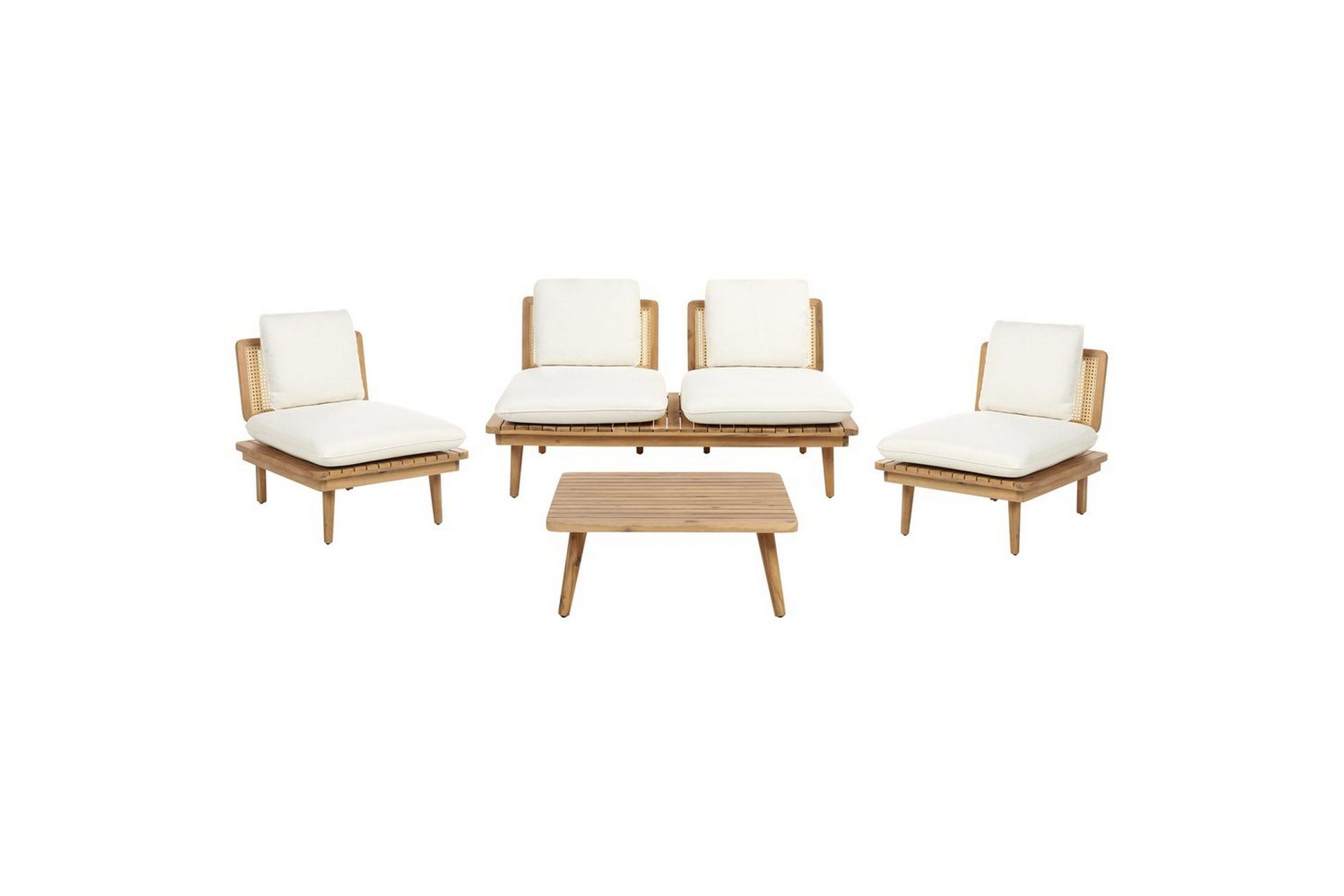 Loungegrupp med bord Beliani Accadia Light wood\|\|Beige -