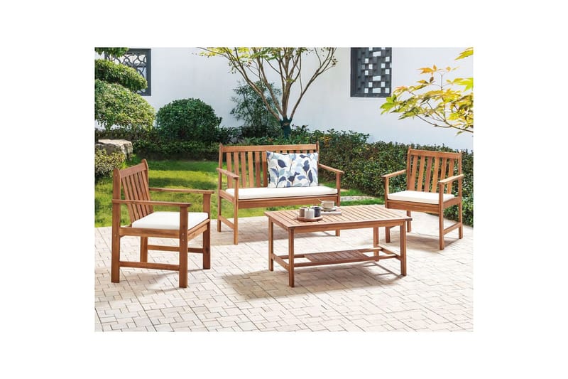 Loungegrupp med bord Beliani Altidona Light wood||White - Hagemøbler - Loungemøbler - Sofagruppe utendørs