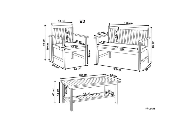 Loungegrupp med bord Beliani Altidona Light wood||White - Hagemøbler - Loungemøbler - Sofagruppe utendørs