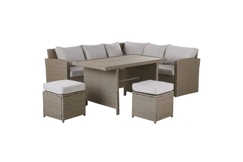 Loungegrupp med bord Beliani Bardi Natur/grå/beige Natural||Grey||Beige - Hagemøbler - Loungemøbler - Sofagruppe utendørs