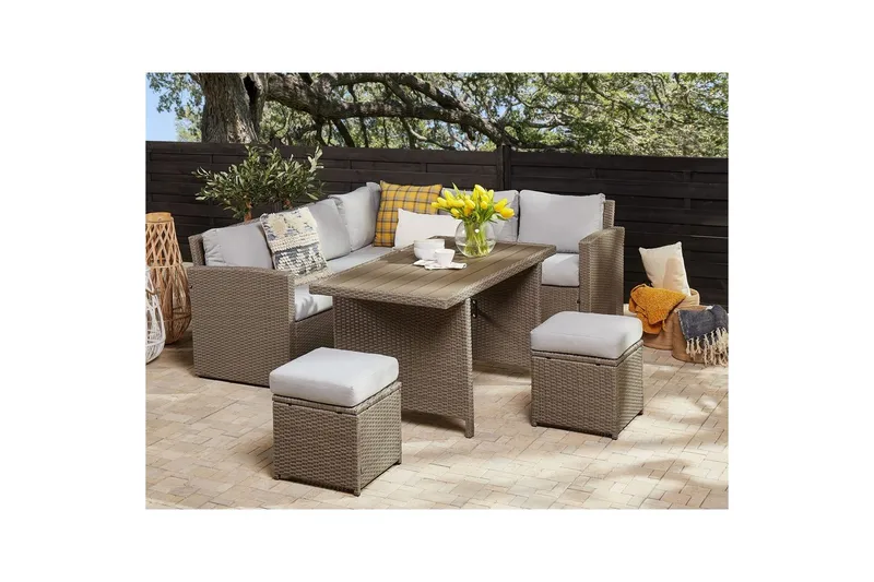 Loungegrupp med bord Beliani Bardi Natur/grå/beige Natural||Grey||Beige - Hagemøbler - Loungemøbler - Sofagruppe utendørs