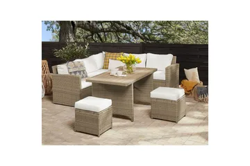 Loungegrupp med bord Beliani Bardi Natur/grå/beige White||Brown - Hagemøbler - Loungemøbler - Sofagruppe utendørs
