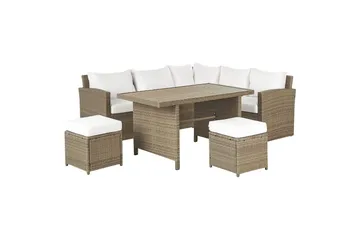 Loungegrupp med bord Beliani Bardi Natur/grå/beige White||Brown - Hagemøbler - Loungemøbler - Sofagruppe utendørs