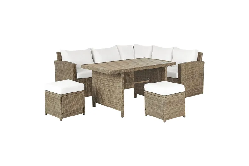 Loungegrupp med bord Beliani Bardi Natur/grå/beige White||Brown - Hagemøbler - Loungemøbler - Sofagruppe utendørs
