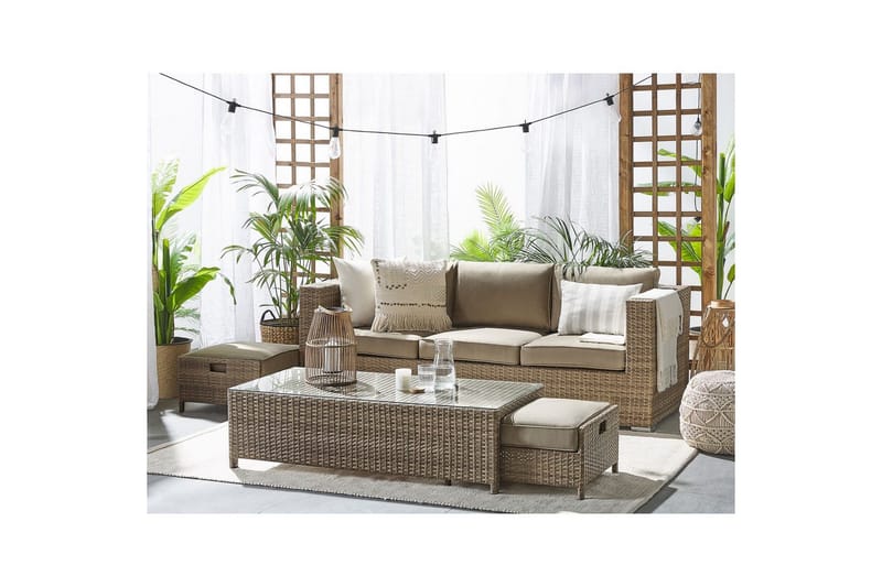 Loungegrupp med bord Beliani Belluno Brown||Silver - Hagemøbler - Loungemøbler - Sofagruppe utendørs