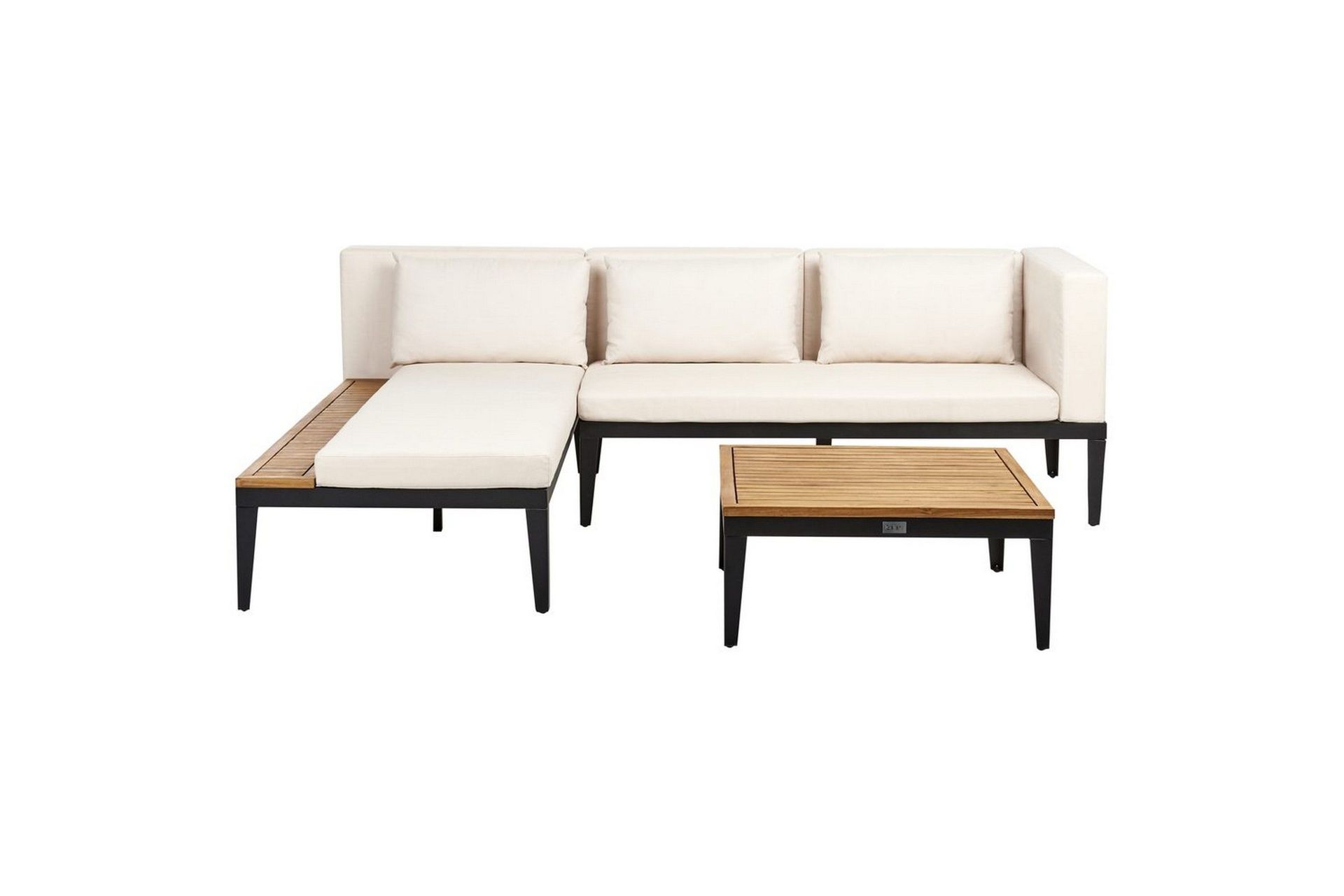Loungegrupp med bord Beliani Bracciano 3-Sits Beige\|\|Light wood\|\|Black -