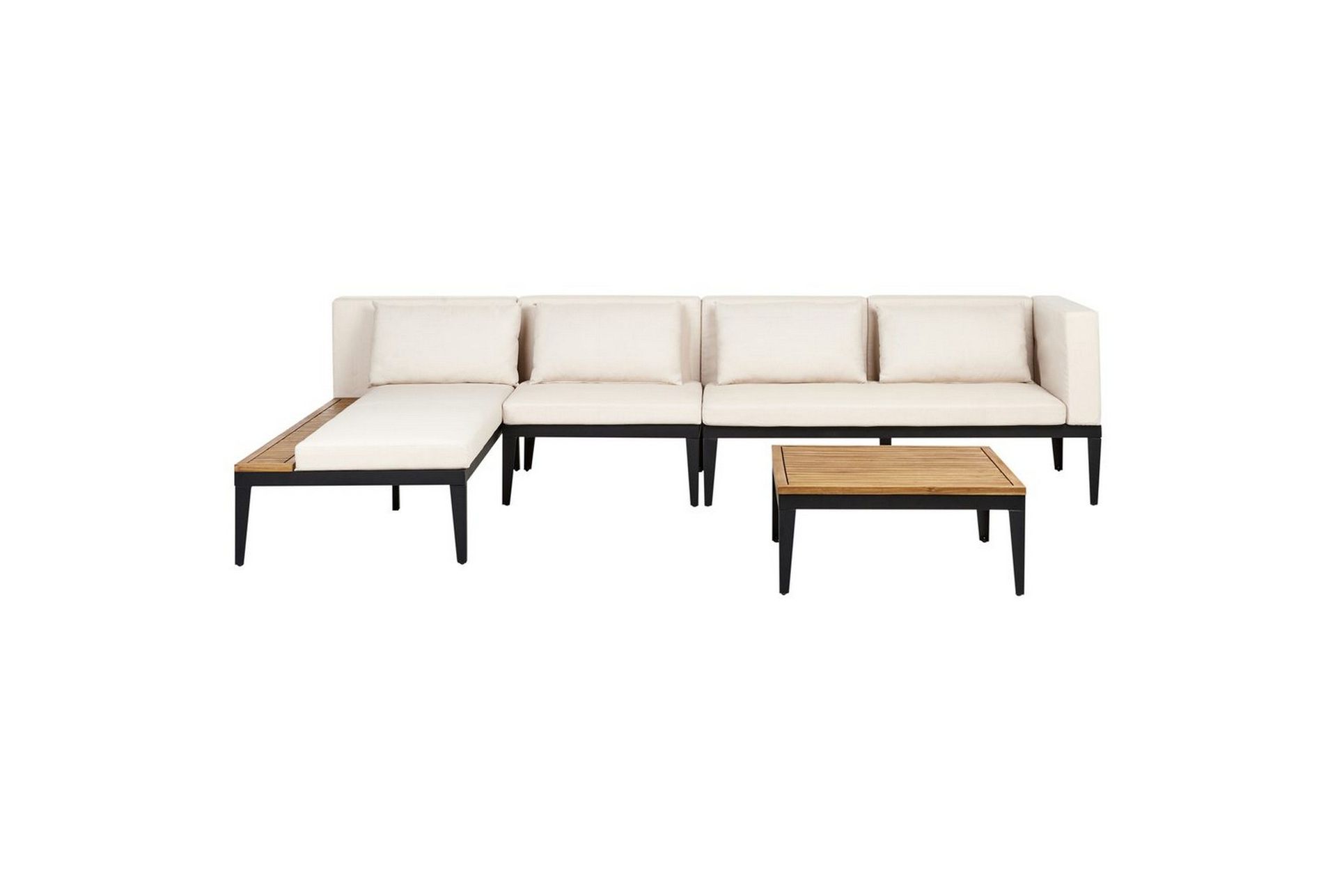 Loungegrupp med bord Beliani Bracciano 4-Sits Beige\|\|Light wood\|\|Black -