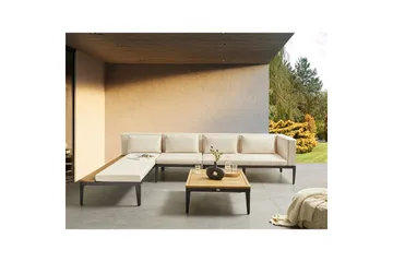 Loungegrupp med bord Beliani Bracciano 4-Sits Beige||Light wood||Black - Hagemøbler - Loungemøbler - Sofagruppe utendørs