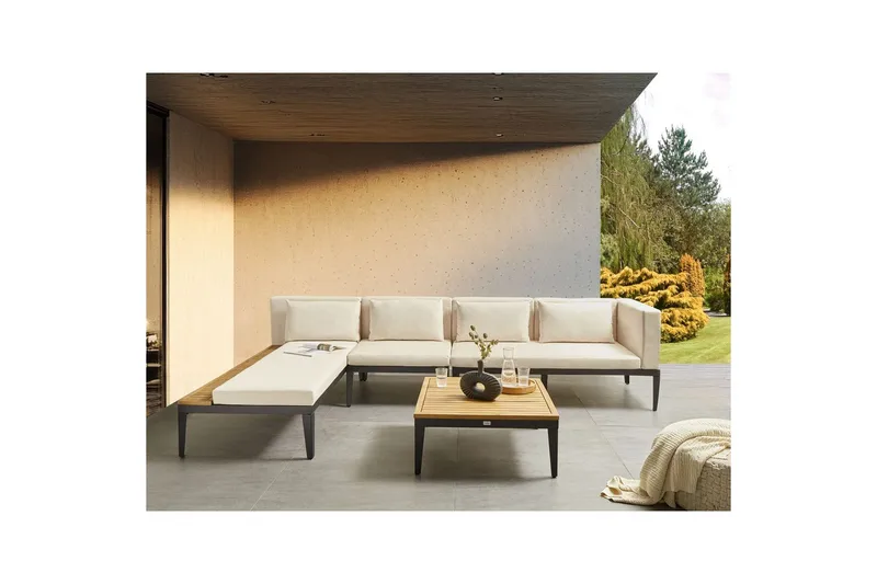 Loungegrupp med bord Beliani Bracciano 4-Sits Beige||Light wood||Black - Hagemøbler - Loungemøbler - Sofagruppe utendørs