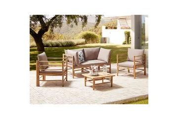 Loungegrupp med bord Beliani Cerreto Beige/ljust trä, 4-Sits Beige||Light wood - Hagemøbler - Loungemøbler - Sofagruppe utendørs